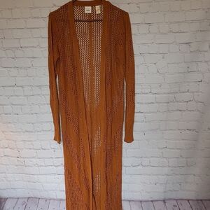 Sienna Brown Size Medium Open Knit Long Duster Cardigan Sweater